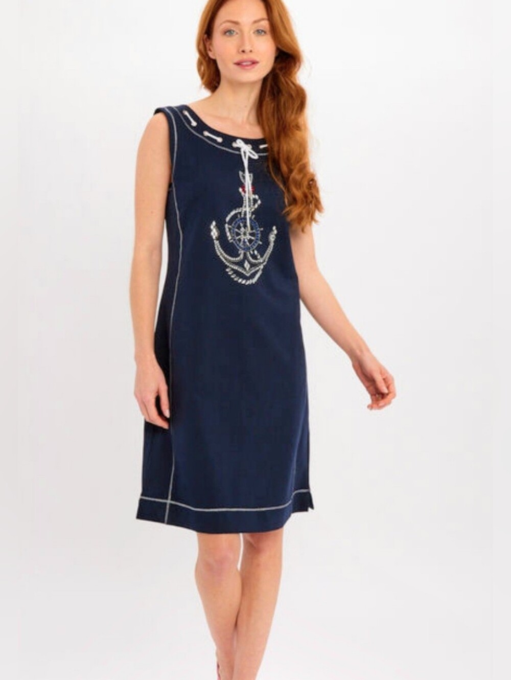 Dolcezza Navy Blue Jeweled Anchor Sleeveless Dress